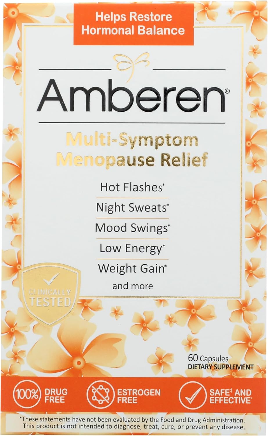 Amberen Multi-Symptom Menopause Relief, Estrogen Free, Drug Free, 60 Capsules (Pack of 1) 24Hr Smart